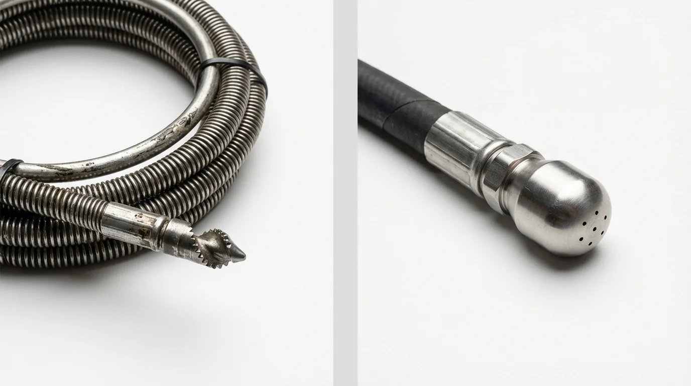 Drain snake cable and hydro jetting nozzle used for drain cleaning in Sunland, CA