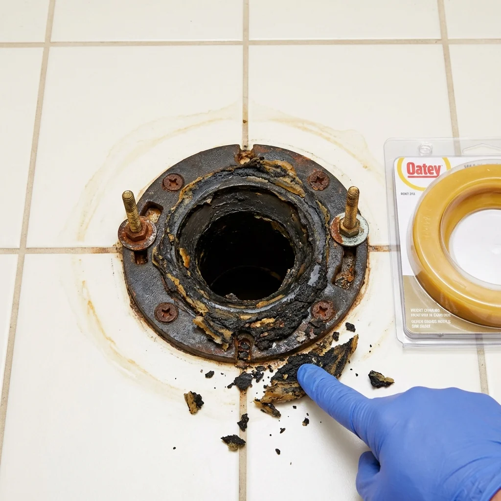 Failed wax ring showing water seepage at the base of a toilet in a Sunland, CA home