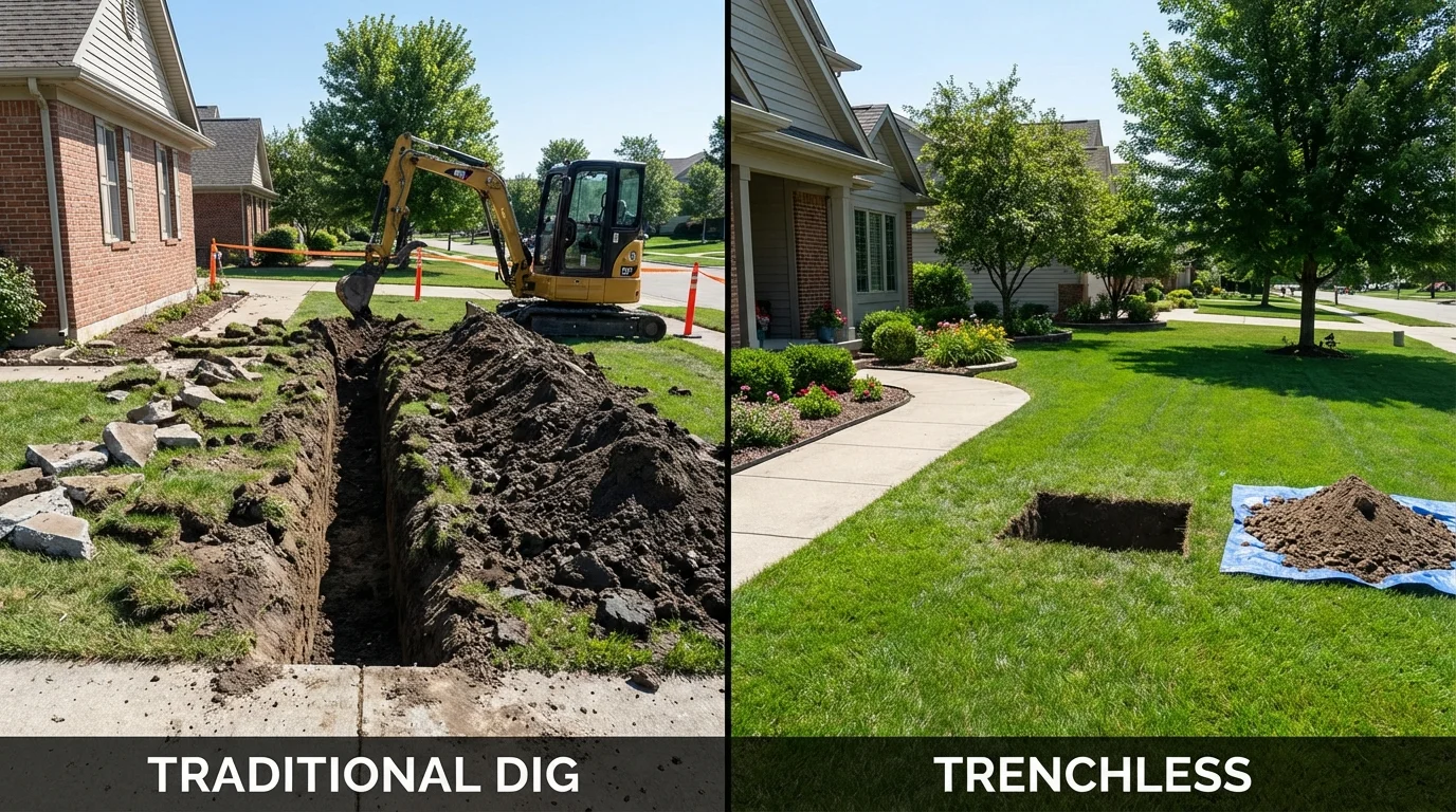 Trenchless sewer repair with minimal yard damage versus traditional excavation in Sunland, CA